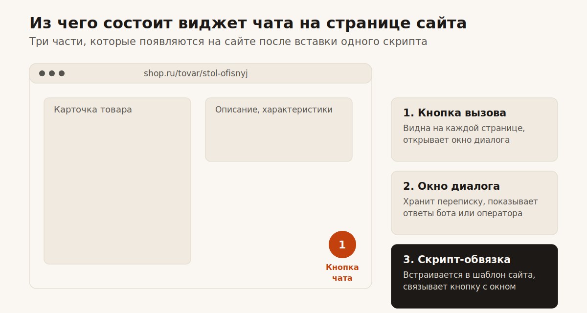 Из чего состоит виджет чата на странице сайта