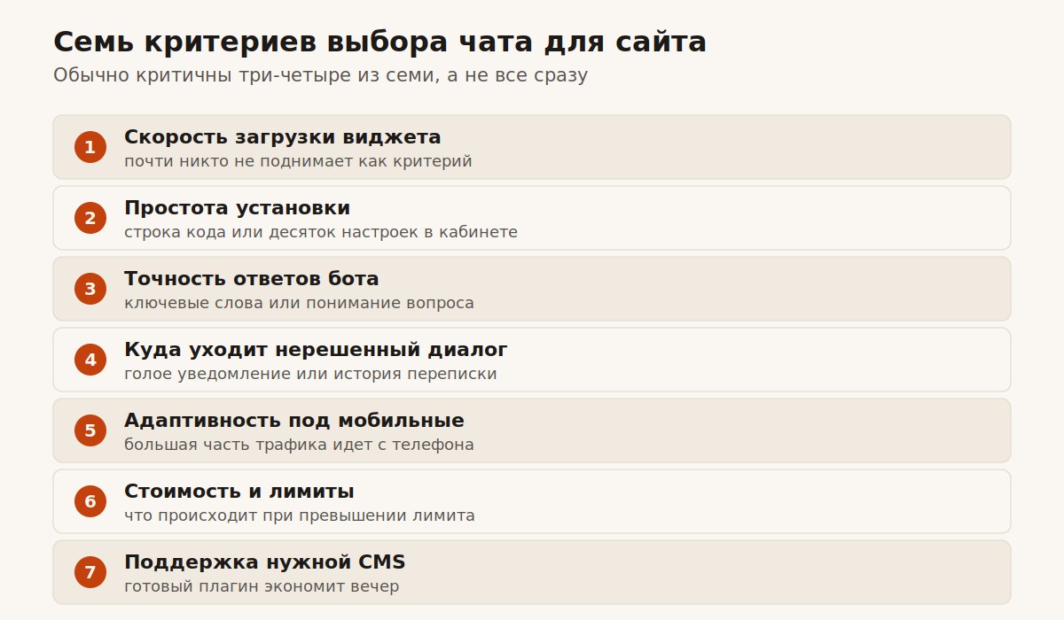 Чек-лист из семи критериев выбора чата для сайта